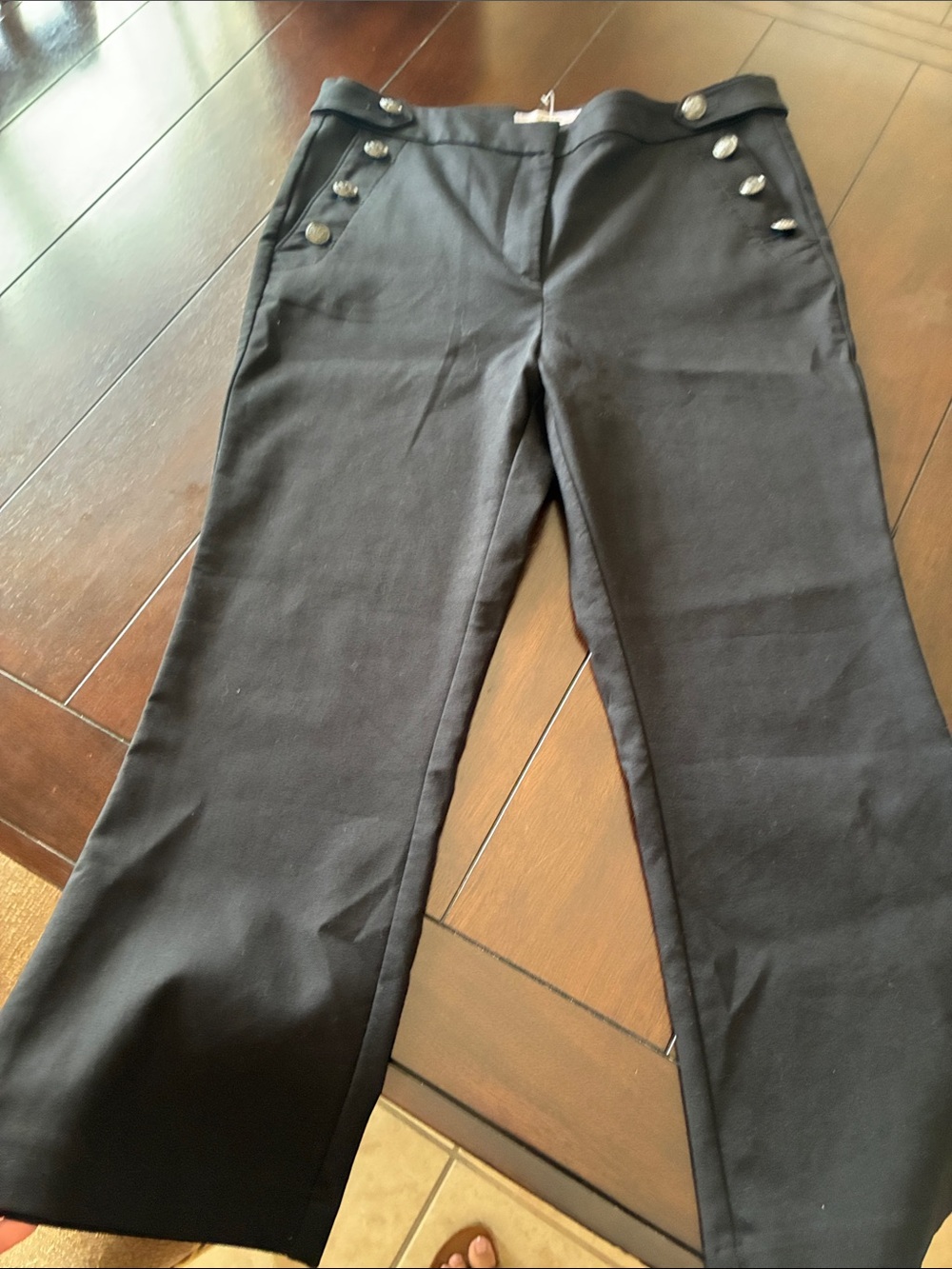 LOFT Black Cropped Sailor-Button Pants
